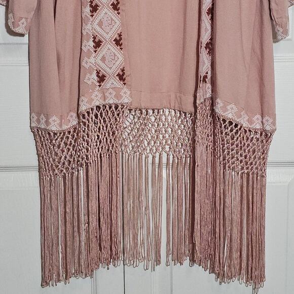 Melissa Odaabash Bohemian Embroidered Fringe Swim Coverup Cardigan OS Summer‎ - Picture 6 of 11